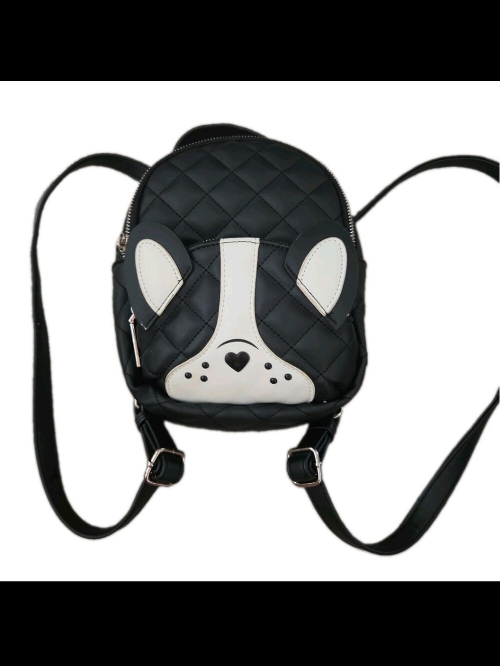 Betsey Johnson Black And White Quilted Mini French Bulldog Statement Backpack
